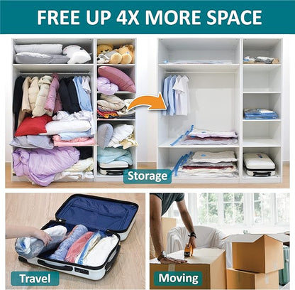 30 Pack Vacuum Storage Bags, Space Saver Vacuum Storage Bags, Vacuum Seal Bags for Clothing, Clothes, Comforters and Blankets, Hand Pump Included