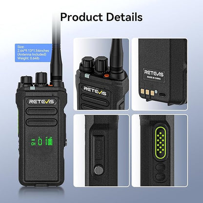 Retevis NR30D DMR Two Way Radios Long Range,Noise Canceling,IP67 Waterproof,TDMA,AES256,15-Hour Battery Life,Compatible with Motorola CP100D,Professional Digital Walkie Talkies for Industrial(2 Pack)