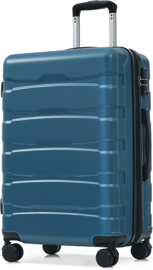 28 Inch Blue Hardshell Checked Luggage with Spinner Wheels, Expandable ABS Suitcase with TSA Lock, Travel Luggage with Telescopic Handle