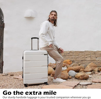 Coolife Luggage PC+ABS Hardshell Suitcase with TSA Lock, Spinner Carry On Lightweight (White, 20in)