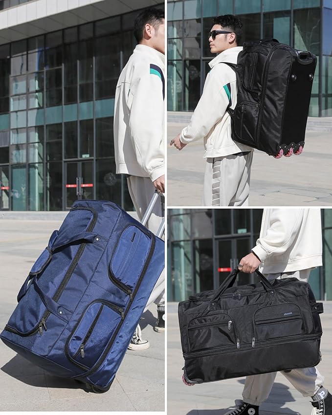 Expandable Rolling Duffle Bag with Wheels, 28" Foldable Carry On Luggage Suitcases, Water-Resistant Travel Duffle Bag Carry On Suitcase Weekend Bag for Women Men