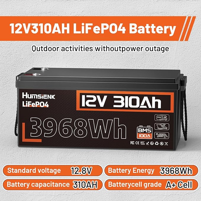 48V 310Ah (4 Pack 12V 310Ah) LiFePO4 Lithium Battery – Max. 3968Wh, 15000+ Deep Cycle Battery with 100A BMS, Low-Temp Cutoff | A+ Grade Cells for Marine, Trolling Motor, Off-Grid Home Energy Storage