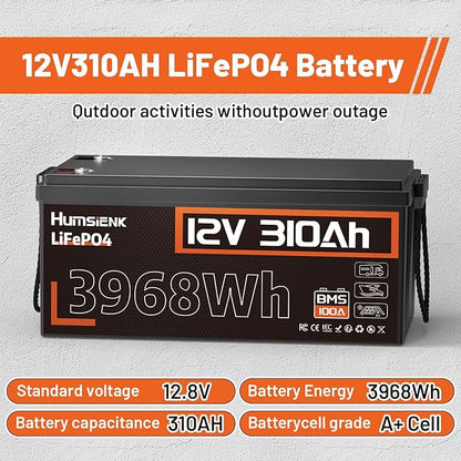 48V 310Ah (4 Pack 12V 310Ah) LiFePO4 Lithium Battery – Max. 3968Wh, 15000+ Deep Cycle Battery with 100A BMS, Low-Temp Cutoff | A+ Grade Cells for Marine, Trolling Motor, Off-Grid Home Energy Storage