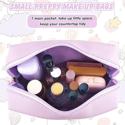 Gifts for Girls Initial Makeup Bag Personalized Cosmetic Bag with Zipper Cute Travel Toiletry Bag Waterproof PU Preppy Makeup Pouch Birthday Gift for Teen Girls Women(Purple A)
