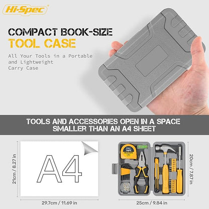 Hi-Spec Small Tool Box for Home and Office DIY, 25-Piece Yellow Mini Tool Kit Set for Basic Household Repairs in a Portable Toolbox Case.