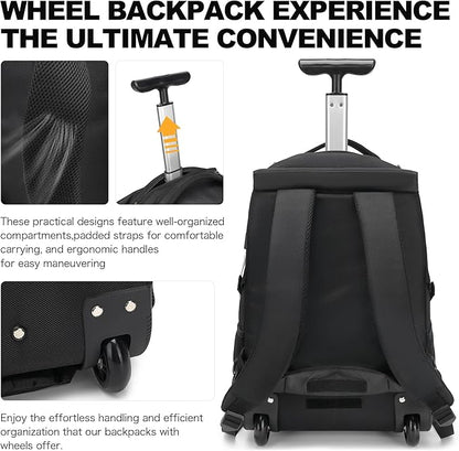 Boavan Rolling Backpack,17 inch Water Resistant Wheeled Backpack,Carry on Luggage Business Bag, Overnight College Computer bag Trolley Suitcase for Men Women Adults to Travel，Black&Orange