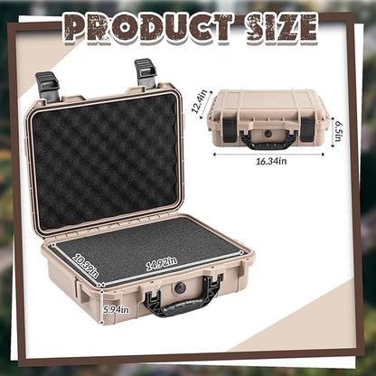 1 Pcs 16.3 x 12.4 x 6.5 Inch Waterproof Hard Case with DIY Customizable Foam Insert Portable Protective Case with Knife for Camera Drones Equipments Tools Test Instruments (Tan)