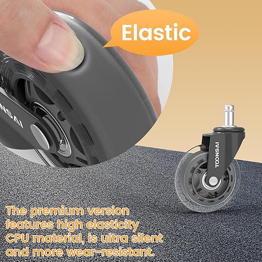 3 Inch Office Desk Chair Wheels Replacement, Computer Gaming Casters for Carpet, Stem 7/16-7/8 Set of 5 for Furniture Hardwood Hard Floors Chair Castors Tile Smooth Safe Quiet Rolling 660 LB, (-Black)