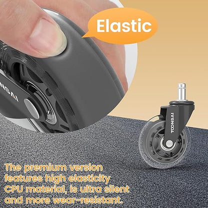 3 Inch Office Desk Chair Wheels Replacement, Computer Gaming Casters for Carpet, Stem 7/16-7/8 Set of 5 for Furniture Hardwood Hard Floors Chair Castors Tile Smooth Safe Quiet Rolling 660 LB, (-Black)