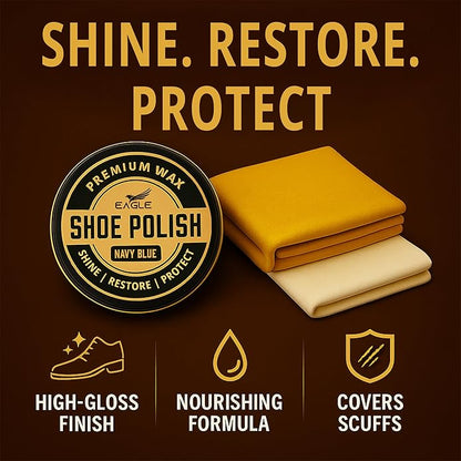 Eagle Shoe Polish Wax – Premium High-Gloss Shine – Restores Color, Covers Scuffs, Nourishes & Protects - 3-Piece Kit