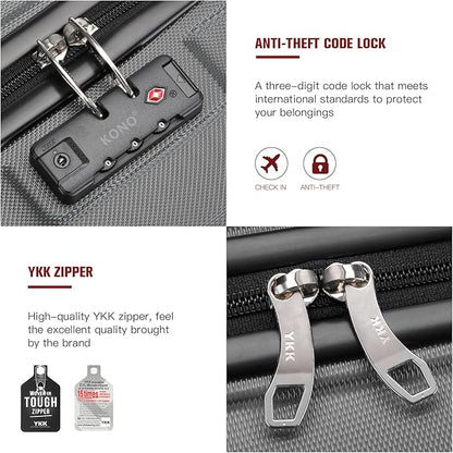 Kono 20" Carry on Luggage with Spinner Wheel TSA Lock, Lightweight PC+ABS Hardside Luggage Durable Small Carry on Suitcase Grey
