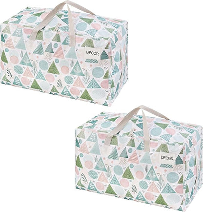 VENO 2 Pack Moving Bags and Large Christmas Decoration Storage Bins with lids. Alternative to Moving Boxes, Packing Supplies for College. Heavy Duty Totes (Pastel Forest, 2 Pack)
