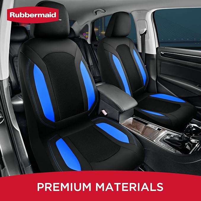 Rubbermaid Leather Mesh Car Seat Covers, Breathable Air Mesh Front Seat Cover, Universal Fit Slip-on Design, Airbag Compatible, Automotive Seat Protector for Most Cars, SUVs, Trucks, Vans-Blue