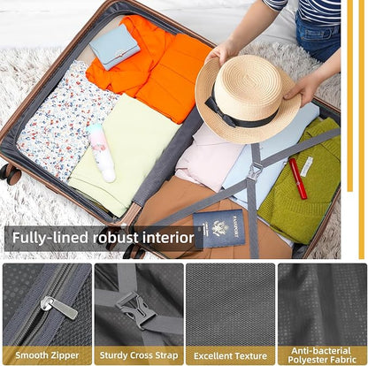 LARVENDER Luggage Sets 3 Piece, Hardside PP Carry On Suitcase with 360° Spinner Wheels TSA Lock Luggage Sets for Women, Mocha