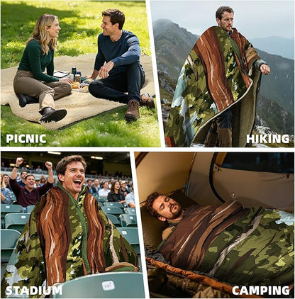 Outdoor Camping Blanket with Sherpa Lining, Extra Warm Thick Camp Blankets and Puffy Ultralight Soft Poncho DWR Camping Quilt for Cold Weather, Adventure, Sleeping, Backpacking 78"x 56"