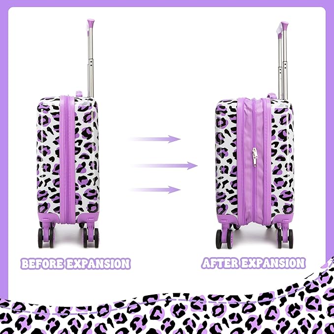 Kid's Luggage Set 2 Piece Suitcase Set Hardside Luggage with Spinner Wheels Girls Carry on Toddler Travel Rolling Suitcase with Neck Pillow Airline Approved
