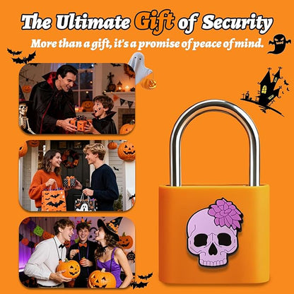 UMIKSMART Padlock, Keyless Fingerprint Padlock with USB Charging, Gym Lockers, School Lockers, Luggage, Storage Boxes, Cabinets, Backpack, Halloween Gifts(Spooky Orange)