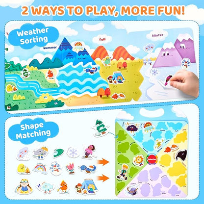 JoyCat Reusable Sticker Book - Jelly Stickers for Toddlers, Kids Sticker Activity Book, Travel Toys for Road Trip, Car & Airplane, Educational Learning Gifts for Boys and Girls Ages 3-5 (Weather)