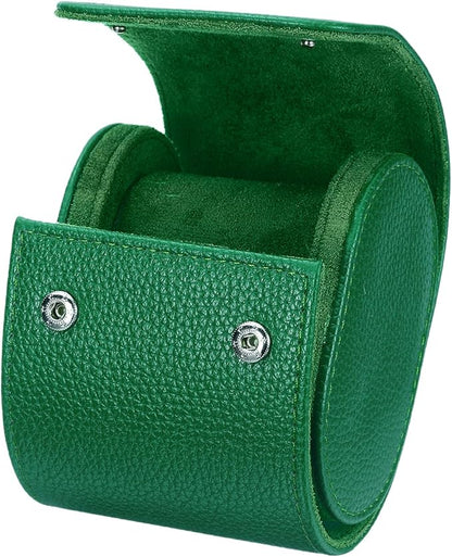 HARFINGTON Watch Roll Travel Case Single Slot Portable Leather Watch Case for Men and Women, Watches Storage Organizer with Removable Pillow for Traveling, Display, Textured Green