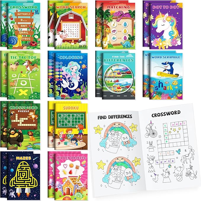 BenLouis 24 pcs Mini Activity Books for Kids ages 4-8-12 Small Activity Books Party Favors Bulk Mazes Coloring and More for Classroom Travel Birthday Goodie Bag Gift Stuffer(Colorful)