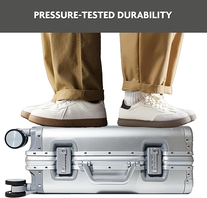 All Aluminum Carry On Luggage 22x14x9 Airline Approved Hard Shell Carry On Luggage Zipperless Luggage Metal 20inch Suitcase Luggage, Sliver