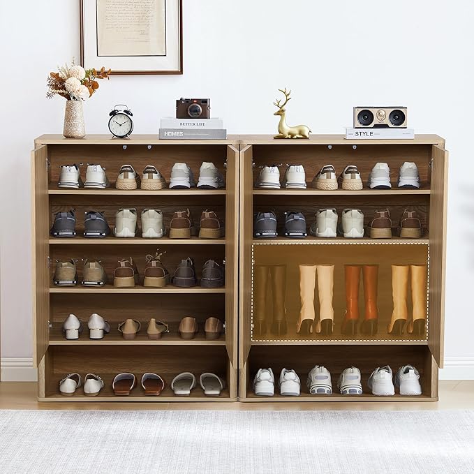 40.94'' Tall and Large Shoe Storage Cabinet with Doors and Adjustable Shelves, 5-Tier Modern Shoe Rack Cabinet Storage for Entryway, Entrance, Hallway, Living Room - Natural