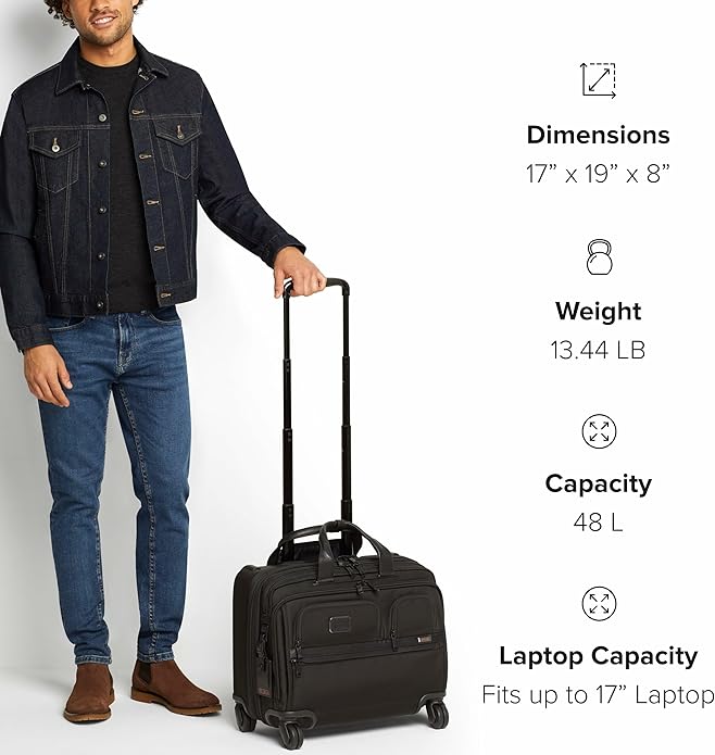 TUMI - Alpha Deluxe 4 Wheeled Laptop Case Brief - Laptop Bag with Wheels - Travel Briefcase with Expandable Design