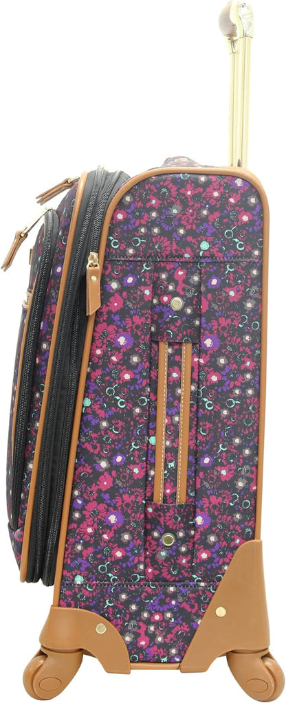 Steve Madden Designer Luggage Collection - Lightweight Softside Expandable Suitcase for Men & Women - Durable 20 Inch Carry On Bag with 4-Rolling Spinner Wheels (Dark Purple)