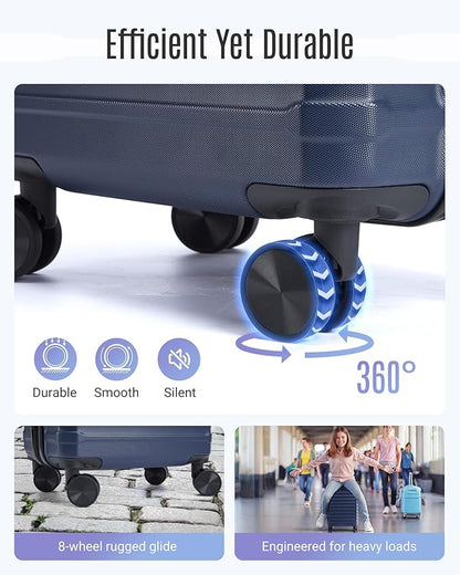 LIGHT FLIGHT Carry On Luggage 22x14x9 Airline Approved, Carry On Suitcases with Wheels, Expandable Hardside Lightweight Rolling Travel Luggage with TSA Lock 20 Inch Carryon, Dark Blue