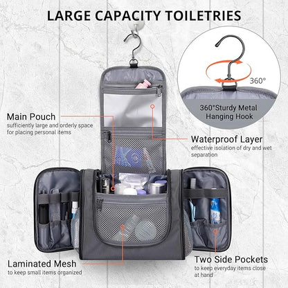 WITZMAN Toiletry Bag for Men Women Large Hanging Multi-organization Bathroom Bag Water-resistant Dopp Kit Shaving Bag Men(B690 Silvery Grey)