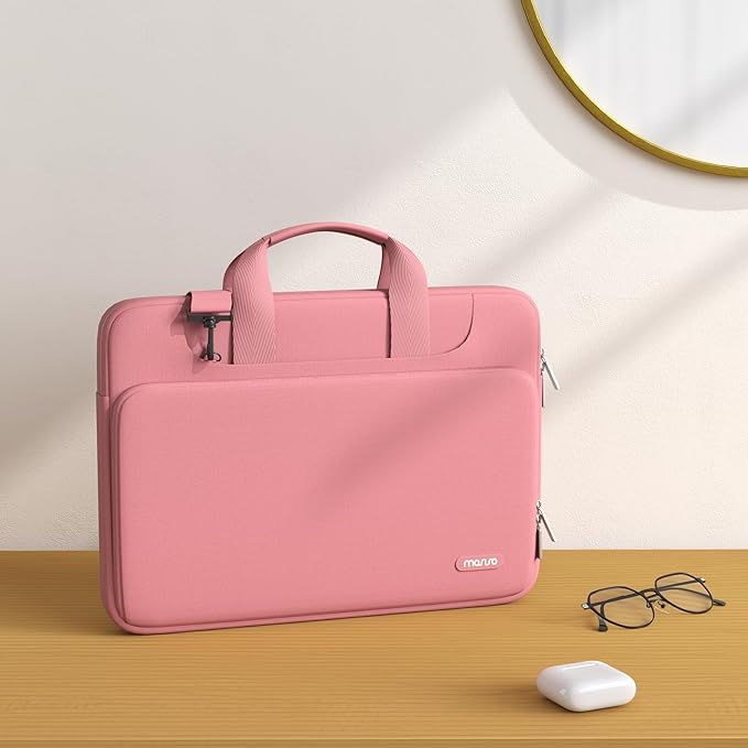 MOSISO 360 Protective Laptop Shoulder Bag Compatible with MacBook Air 15 M4 A3241 M3 A3114 M2 A2941/Pro 16 inch M4 M3 M2 M1, 15-15.6 inch Notebook,Matching Color Sleeve with Belt, Dusty Rose