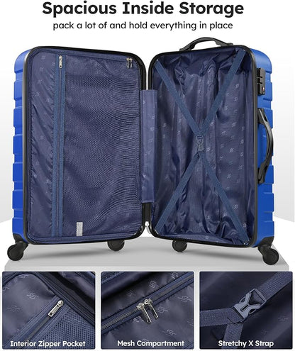 Suitour Luggage 3 Piece Sets Hard Shell Luggage Set with Spinner Wheels, TSA Lock, 20 24 28 inch Travel Suitcase Sets, Bright Blue