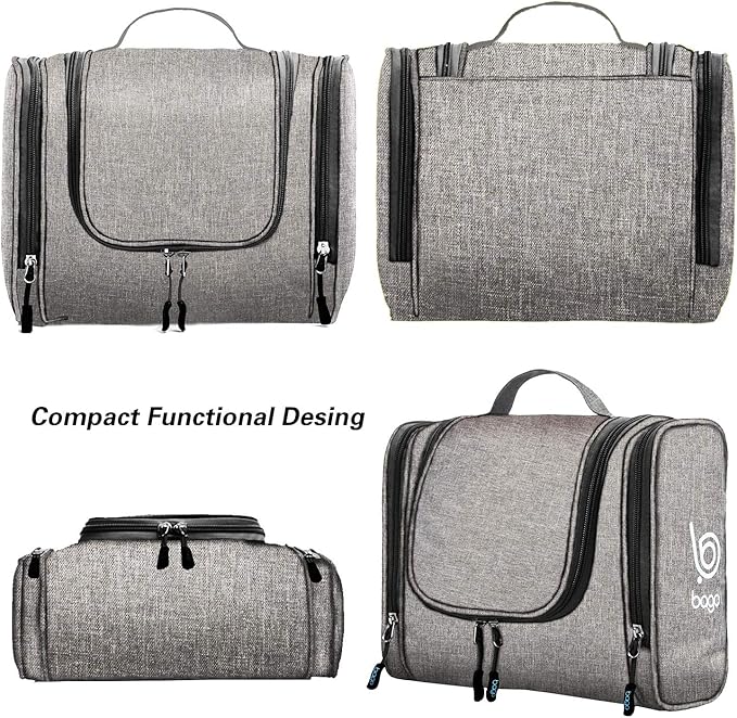Bago Travel Toiletry Bag for Women and Men - Large Waterproof Hanging Large Toiletry Bag for Bathroom and Travel Bag for Toiletries Organizer - Makeup Bag (SnowGray)