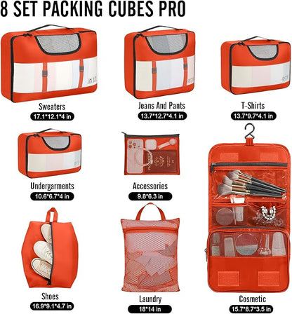 Veken 8 Set Packing Cubes for Travel Essentials, Suitcase Organizer Bags in 4 Sizes, Carry-On Luggage Accessories with Large Laundry & Hanging Toiletry Bag, Must-Have for Airplane, Road Trip & Camping