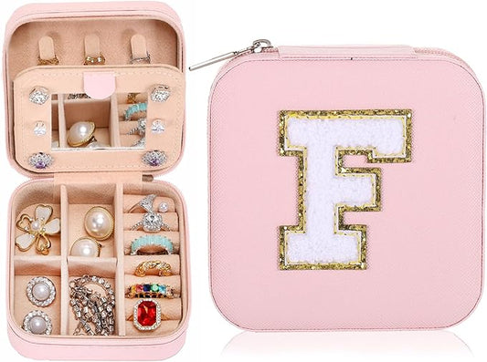 Small Jewelry Box Travel Jewelry Case Jewelry Holder Organizer,Travel Essentials Box Jewelry Organizer,Personalized Birthday Gifts for Teen Girls Women Initial F