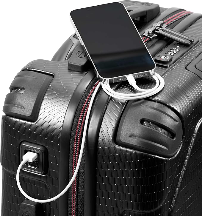 Traveler's Choice Maxporter II 22" Hardside Polycarbonate Spinner Carry-On Luggage, USB Port, TSA Lock, Black