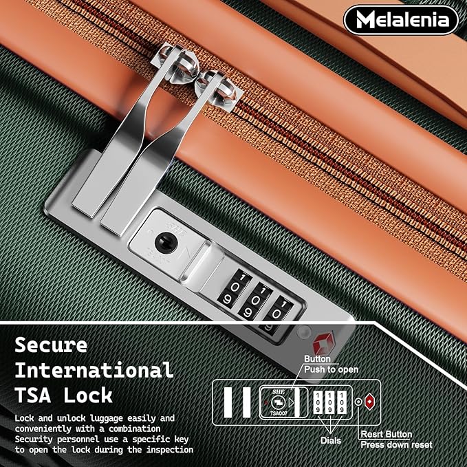 Melalenia Luggage Sets 4 Piece Hard Shell Carry on Suitcase with Spinner Wheels and TSA Lock, Lightweight Travel Duffel Bag for Women, Men, Green Brown