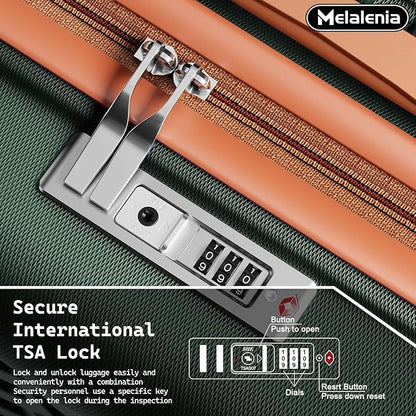 Melalenia Luggage Sets 4 Piece Hard Shell Carry on Suitcase with Spinner Wheels and TSA Lock, Lightweight Travel Duffel Bag for Women, Men, Green Brown