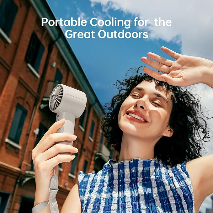 JISULIFE Handheld Turbo Fan Life10s, 5000mAh Rechargeable Portable Fans,Up to 28 Hours Working,5 Speed Strong Wind,Personal Mini Fan for Travel Outdoor Camping Beach Makeup（Gray）