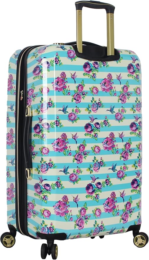 Betsey Johnson Luggage Hardside 3 Piece Set Suitcase With Spinner Wheels (20" 26" 30") (One Size, Flamingo Strut)… (Stripe Floral Hummingbird)
