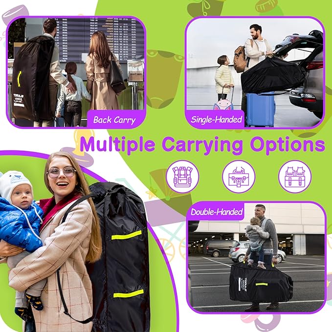 TOMULE Gate Check Stroller Bag for Airplane Travel,Waterproof Stroller Cover for Airplane Travel XL,Double Stroller Travel Bag for Airplane Padded(fits All Stroller, Black)