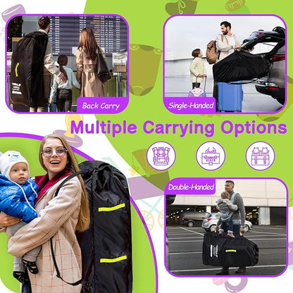 TOMULE Gate Check Stroller Bag for Airplane Travel,Waterproof Stroller Cover for Airplane Travel XL,Double Stroller Travel Bag for Airplane Padded(fits All Stroller, Black)
