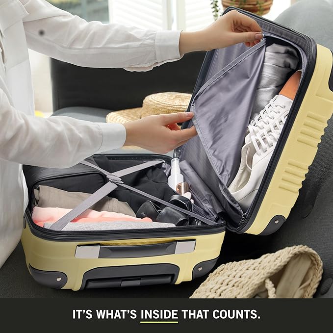 Kenneth Cole REACTION Out of Bounds Lightweight Hardshell 4-Wheel Spinner Luggage, Pale Banana, 28-Inch Carry On