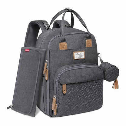 RUVALINO Diaper Bag Backpack, Multifunction Travel Pack Maternity Baby Changing Bags, Large Capacity, Waterproof, Dark Gray