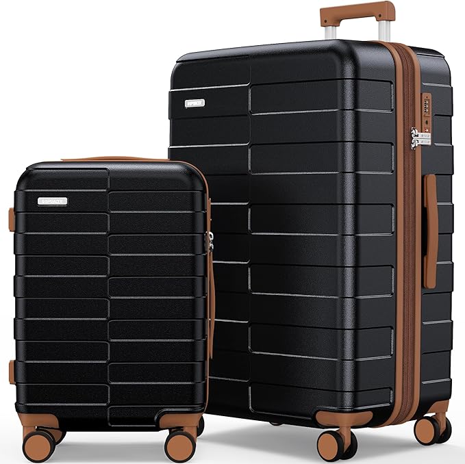 Luggage Sets 2 Piece 20/28 Inch (3-YEARS VIP SERVICE) Hardside Expandable Lightweight Ultra Durable 100% Polycarbonate Carry On Travel Suitcase with Spinner Wheels TSA Lock, Premium Black