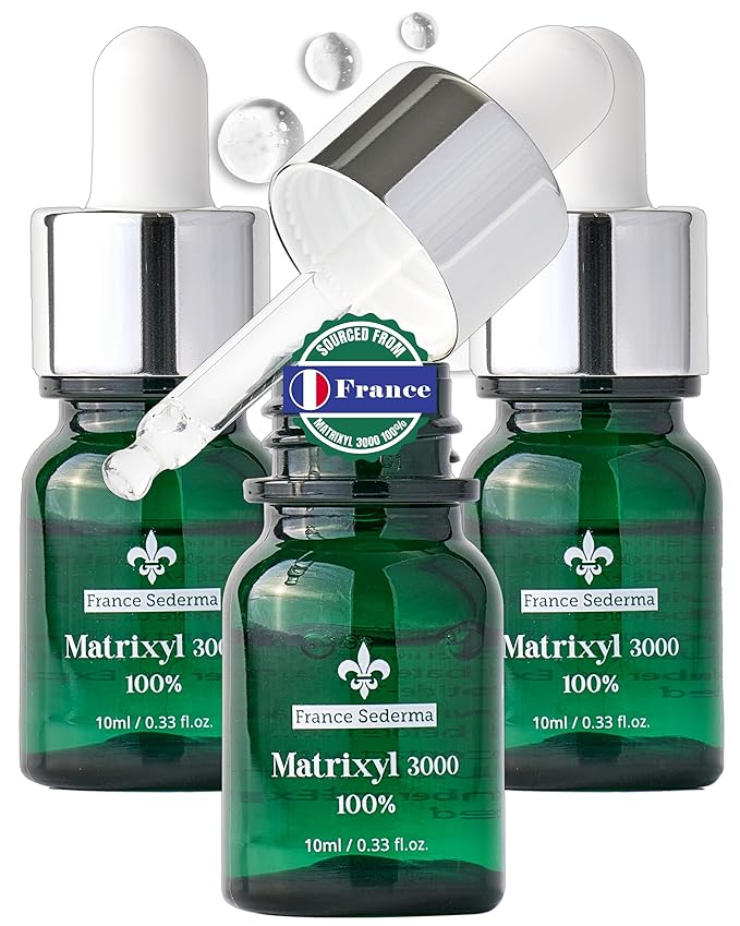 Matrixyl 3000 100% Serum Skincare – Pure Peptide Complex Anti-Aging Facial Ampoule from France Sederma, Collagen Boosting Wrinkle Treatment, Perfect for Layering & DIY, 0.33 fl.oz (10ml) 3 Pack