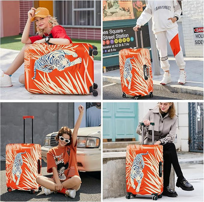 ANNA QUEEN Funny White Tiger Luggage Cover, Suitcase Protector with Bold Jungle Animal Print, Stretchable, Washable Travel Cover for 20-22 Inch Luggage