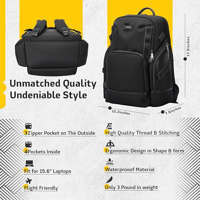 Laptop Business Backpack for Men & Women, Work Backpack Fits15.6 Inch, Premium Quality Travel Bag with USB Charging Port, Water-Resistant, Durable Nylon, Computer Bookbag with Multiple Pockets