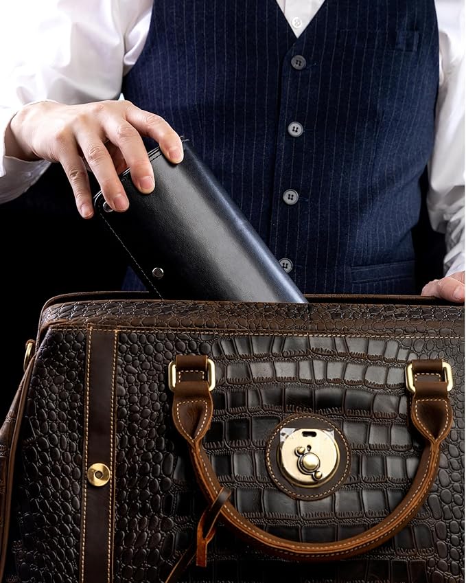 MR.OKAY 3 Watch Travel Case-Classic Leather Watch Case With Superb Texture.Portable Watch Roll Or Organizer For Storage And Display. Men's Great Gift For Traveling,100% Handmade by Artisans.