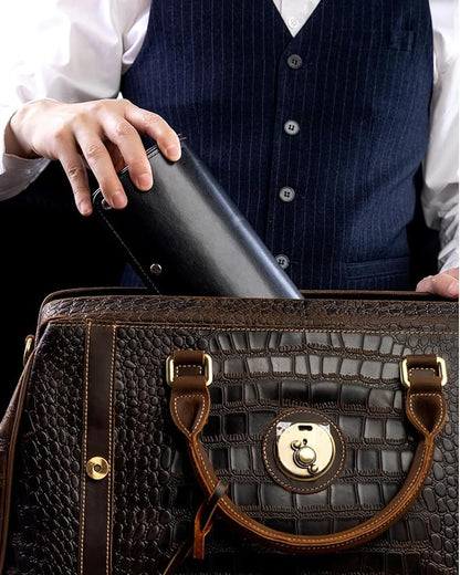 MR.OKAY 3 Watch Travel Case-Classic Leather Watch Case With Superb Texture.Portable Watch Roll Or Organizer For Storage And Display. Men's Great Gift For Traveling,100% Handmade by Artisans.